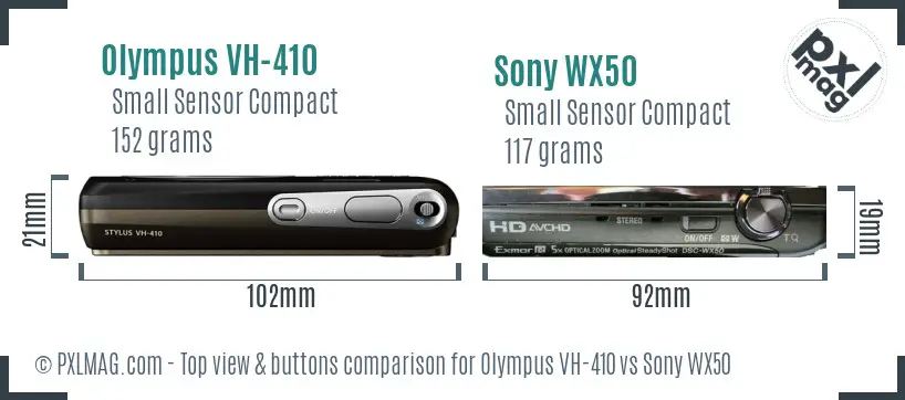 Olympus VH-410 vs Sony WX50 top view buttons comparison