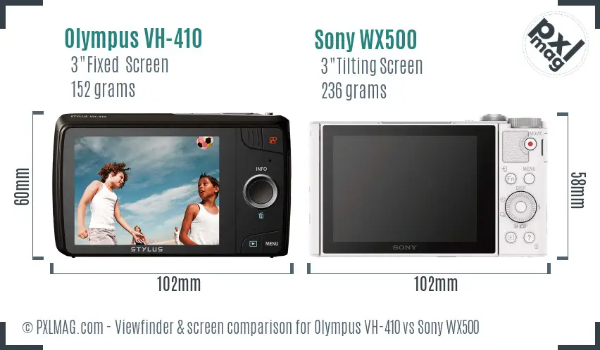 Olympus VH-410 vs Sony WX500 Screen and Viewfinder comparison