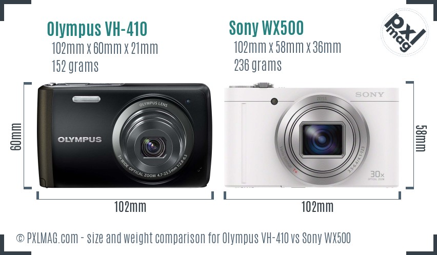 Olympus VH-410 vs Sony WX500 size comparison