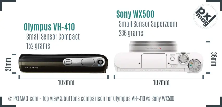 Olympus VH-410 vs Sony WX500 top view buttons comparison