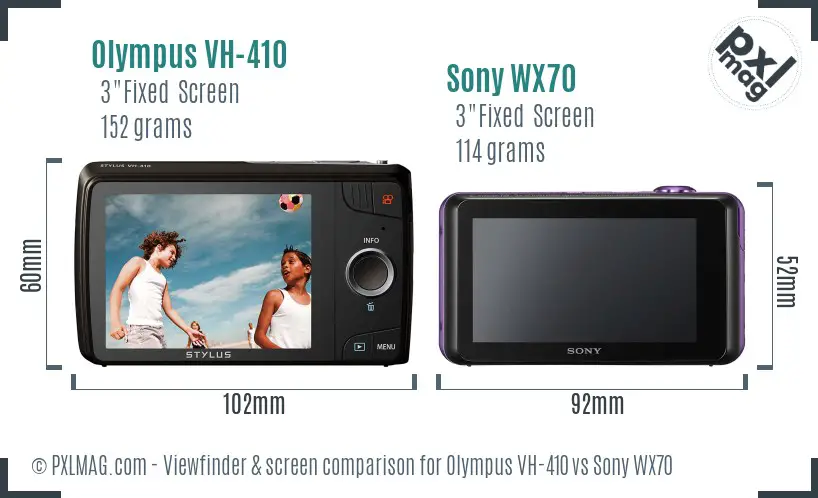 Olympus VH-410 vs Sony WX70 Screen and Viewfinder comparison