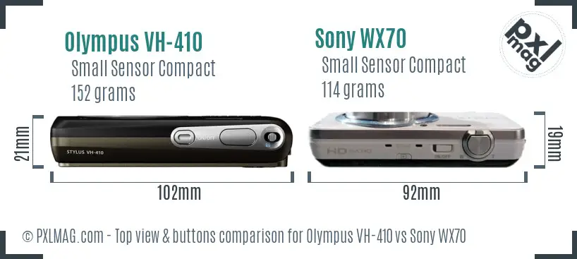 Olympus VH-410 vs Sony WX70 top view buttons comparison