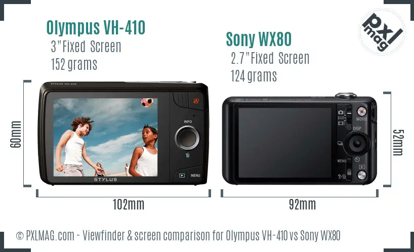 Olympus VH-410 vs Sony WX80 Screen and Viewfinder comparison