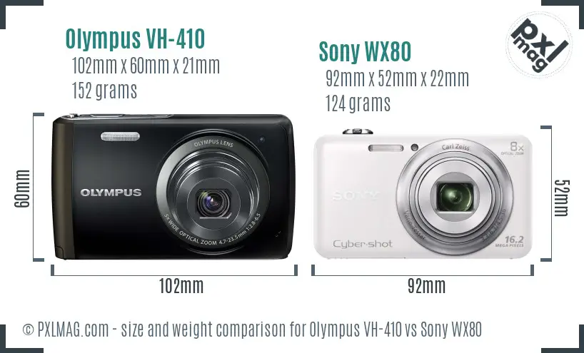 Olympus VH-410 vs Sony WX80 size comparison