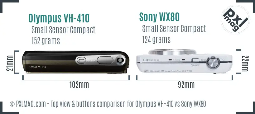 Olympus VH-410 vs Sony WX80 top view buttons comparison