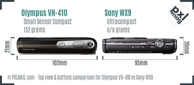 Olympus VH-410 vs Sony WX9 top view buttons comparison