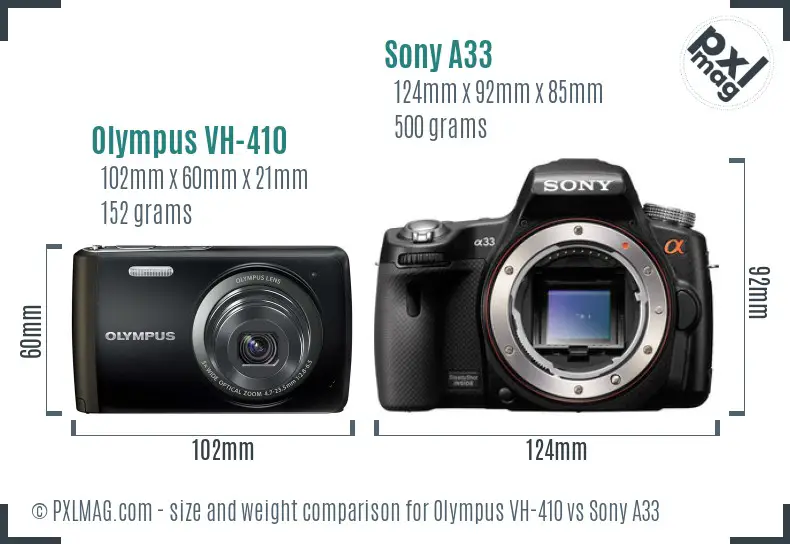 Olympus VH-410 vs Sony A33 size comparison
