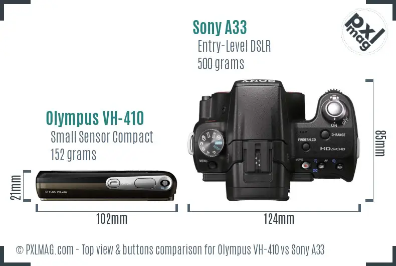 Olympus VH-410 vs Sony A33 top view buttons comparison