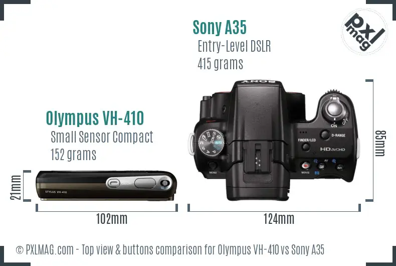 Olympus VH-410 vs Sony A35 top view buttons comparison