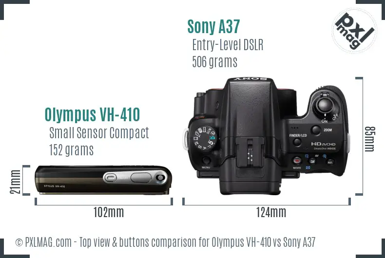 Olympus VH-410 vs Sony A37 top view buttons comparison