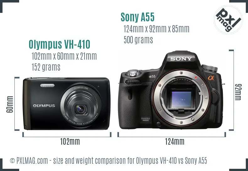 Olympus VH-410 vs Sony A55 size comparison