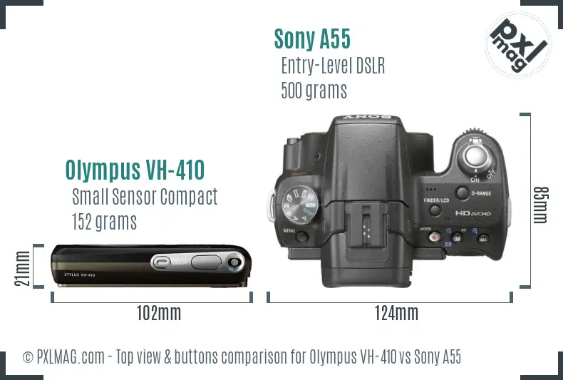 Olympus VH-410 vs Sony A55 top view buttons comparison