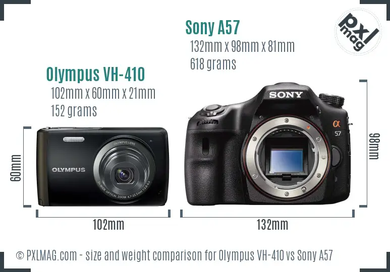 Olympus VH-410 vs Sony A57 size comparison