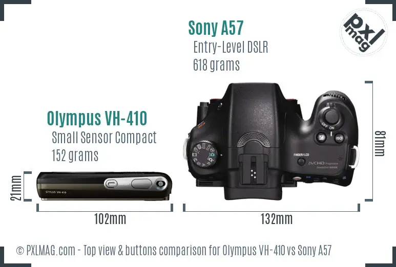 Olympus VH-410 vs Sony A57 top view buttons comparison