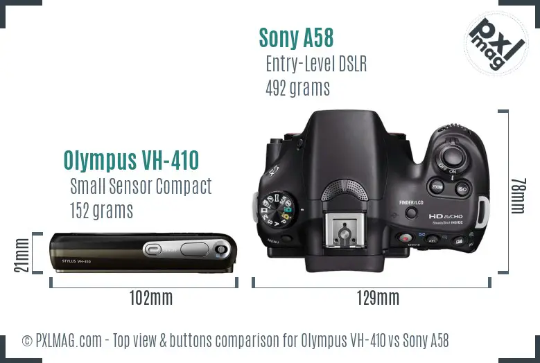Olympus VH-410 vs Sony A58 top view buttons comparison