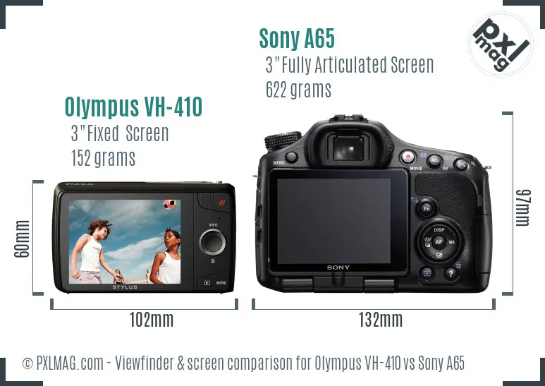 Olympus VH-410 vs Sony A65 Screen and Viewfinder comparison
