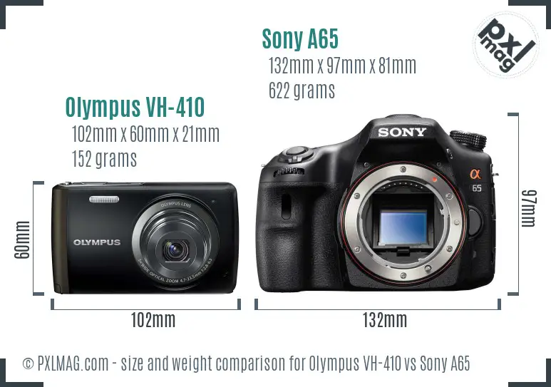Olympus VH-410 vs Sony A65 size comparison