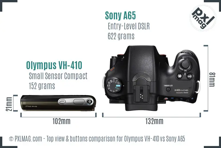 Olympus VH-410 vs Sony A65 top view buttons comparison