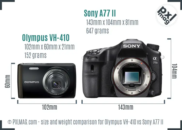 Olympus VH-410 vs Sony A77 II size comparison