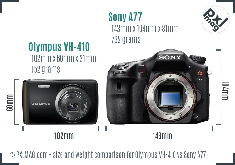 Olympus VH-410 vs Sony A77 size comparison