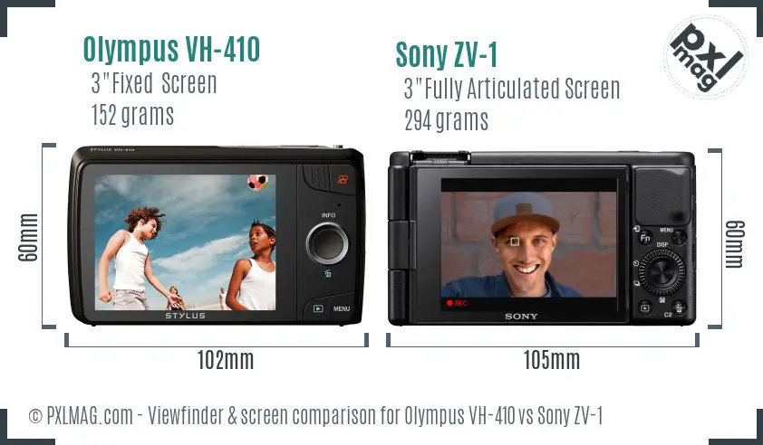 Olympus VH-410 vs Sony ZV-1 Screen and Viewfinder comparison