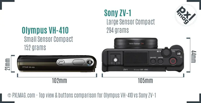 Olympus VH-410 vs Sony ZV-1 top view buttons comparison