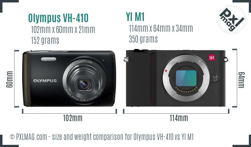 Olympus VH-410 vs YI M1 size comparison