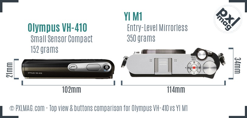 Olympus VH-410 vs YI M1 top view buttons comparison