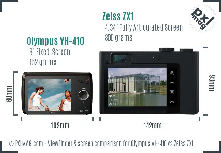 Olympus VH-410 vs Zeiss ZX1 Screen and Viewfinder comparison