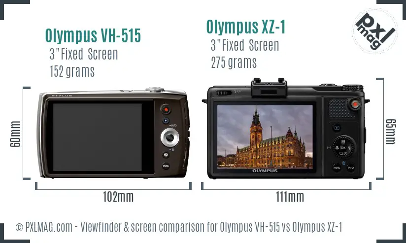 Olympus VH-515 vs Olympus XZ-1 Screen and Viewfinder comparison