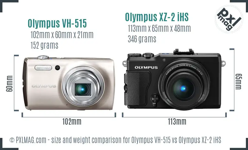 Olympus VH-515 vs Olympus XZ-2 iHS size comparison