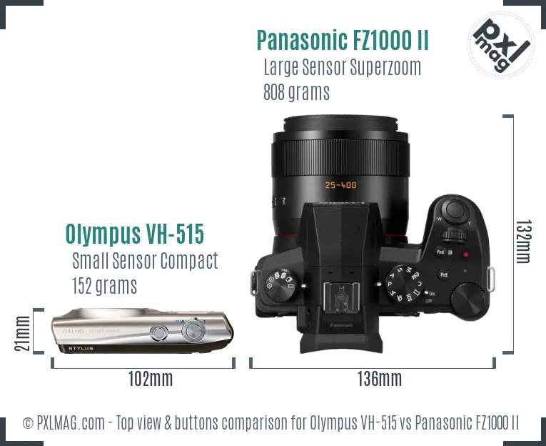 Olympus VH-515 vs Panasonic FZ1000 II top view buttons comparison