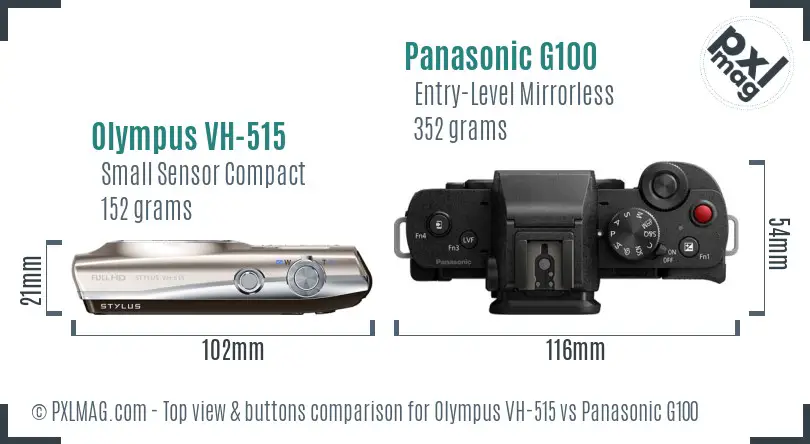 Olympus VH-515 vs Panasonic G100 top view buttons comparison
