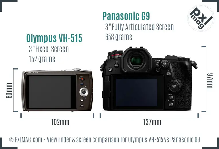 Olympus VH-515 vs Panasonic G9 Screen and Viewfinder comparison