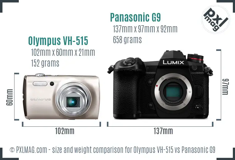 Olympus VH-515 vs Panasonic G9 size comparison