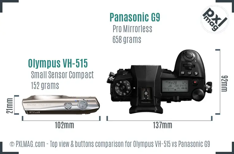 Olympus VH-515 vs Panasonic G9 top view buttons comparison