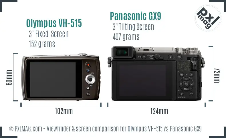 Olympus VH-515 vs Panasonic GX9 Screen and Viewfinder comparison