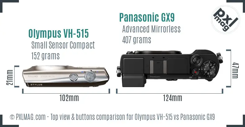 Olympus VH-515 vs Panasonic GX9 top view buttons comparison