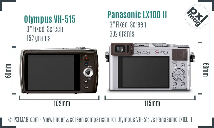 Olympus VH-515 vs Panasonic LX100 II Screen and Viewfinder comparison