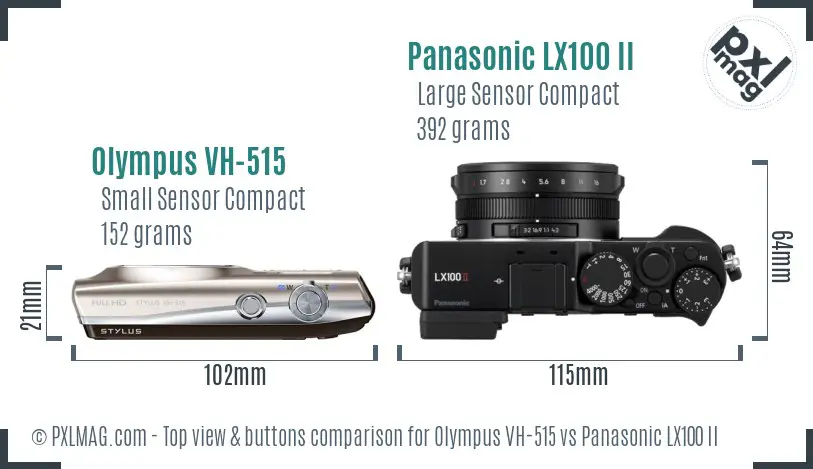Olympus VH-515 vs Panasonic LX100 II top view buttons comparison