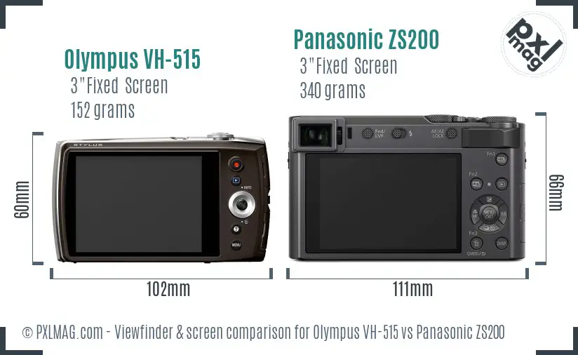 Olympus VH-515 vs Panasonic ZS200 Screen and Viewfinder comparison