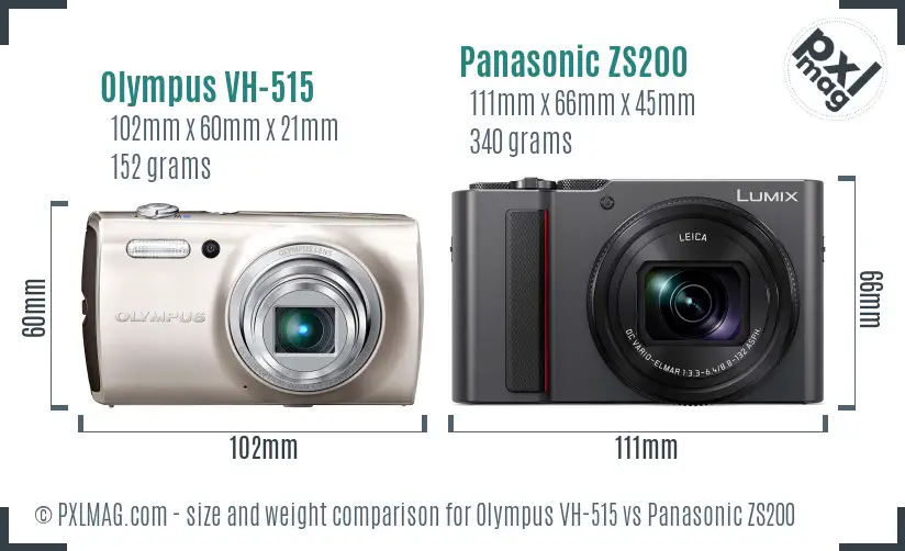 Olympus VH-515 vs Panasonic ZS200 size comparison
