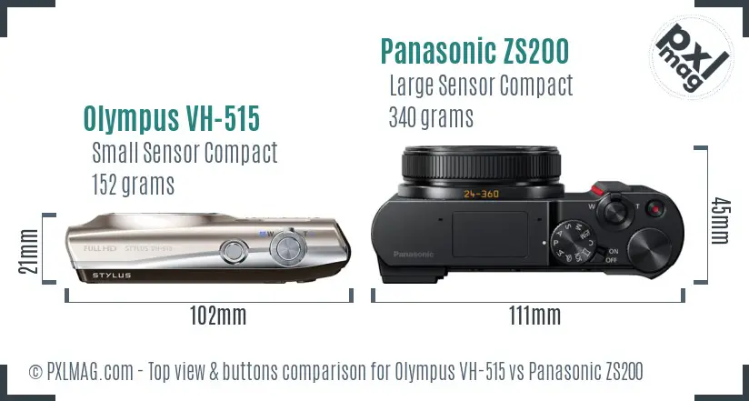 Olympus VH-515 vs Panasonic ZS200 top view buttons comparison