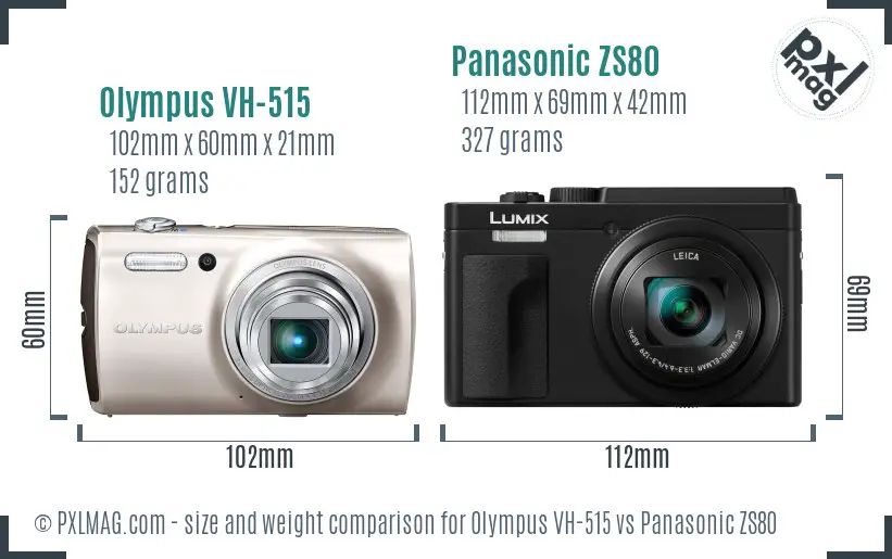 Olympus VH-515 vs Panasonic ZS80 size comparison