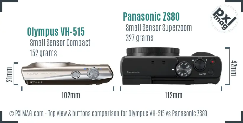 Olympus VH-515 vs Panasonic ZS80 top view buttons comparison