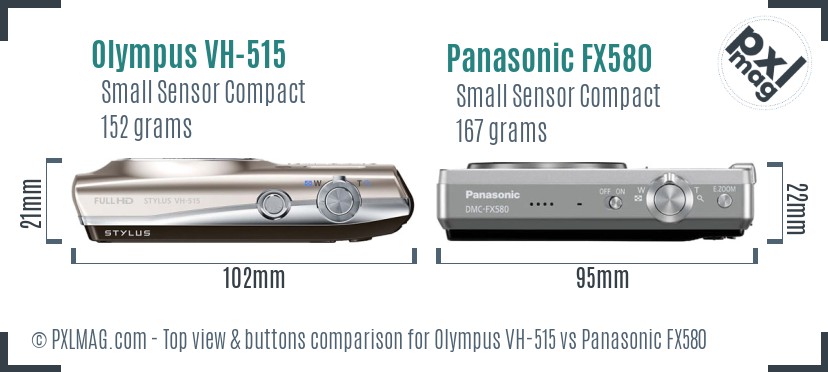 Olympus VH-515 vs Panasonic FX580 top view buttons comparison