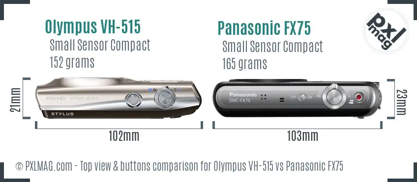 Olympus VH-515 vs Panasonic FX75 top view buttons comparison Olympus VH-515 vs Panasonic FX75 top view buttons comparison