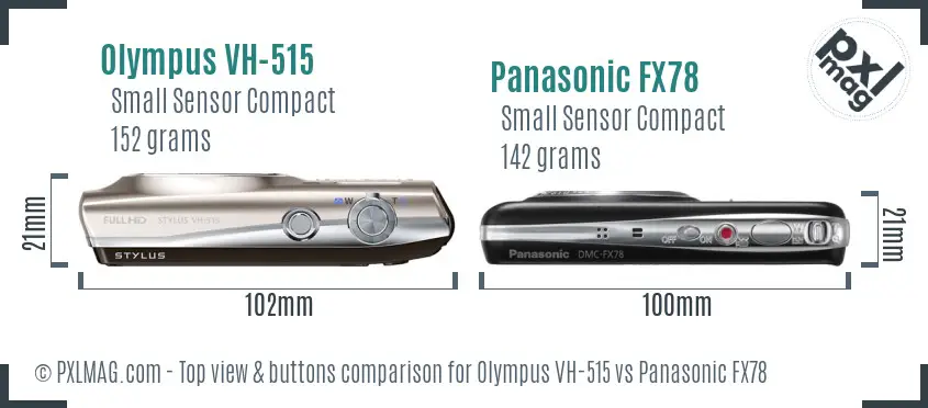 Olympus VH-515 vs Panasonic FX78 top view buttons comparison Olympus VH-515 vs Panasonic FX78 top view buttons comparison