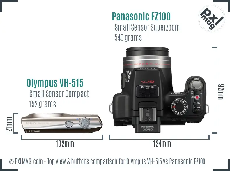 Olympus VH-515 vs Panasonic FZ100 top view buttons comparison