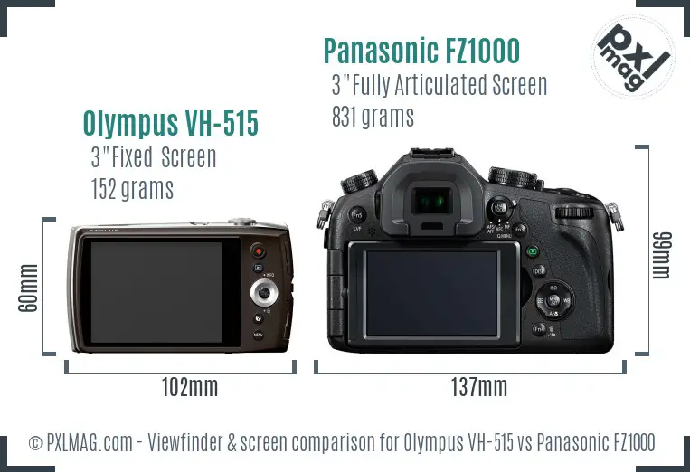 Olympus VH-515 vs Panasonic FZ1000 Screen and Viewfinder comparison